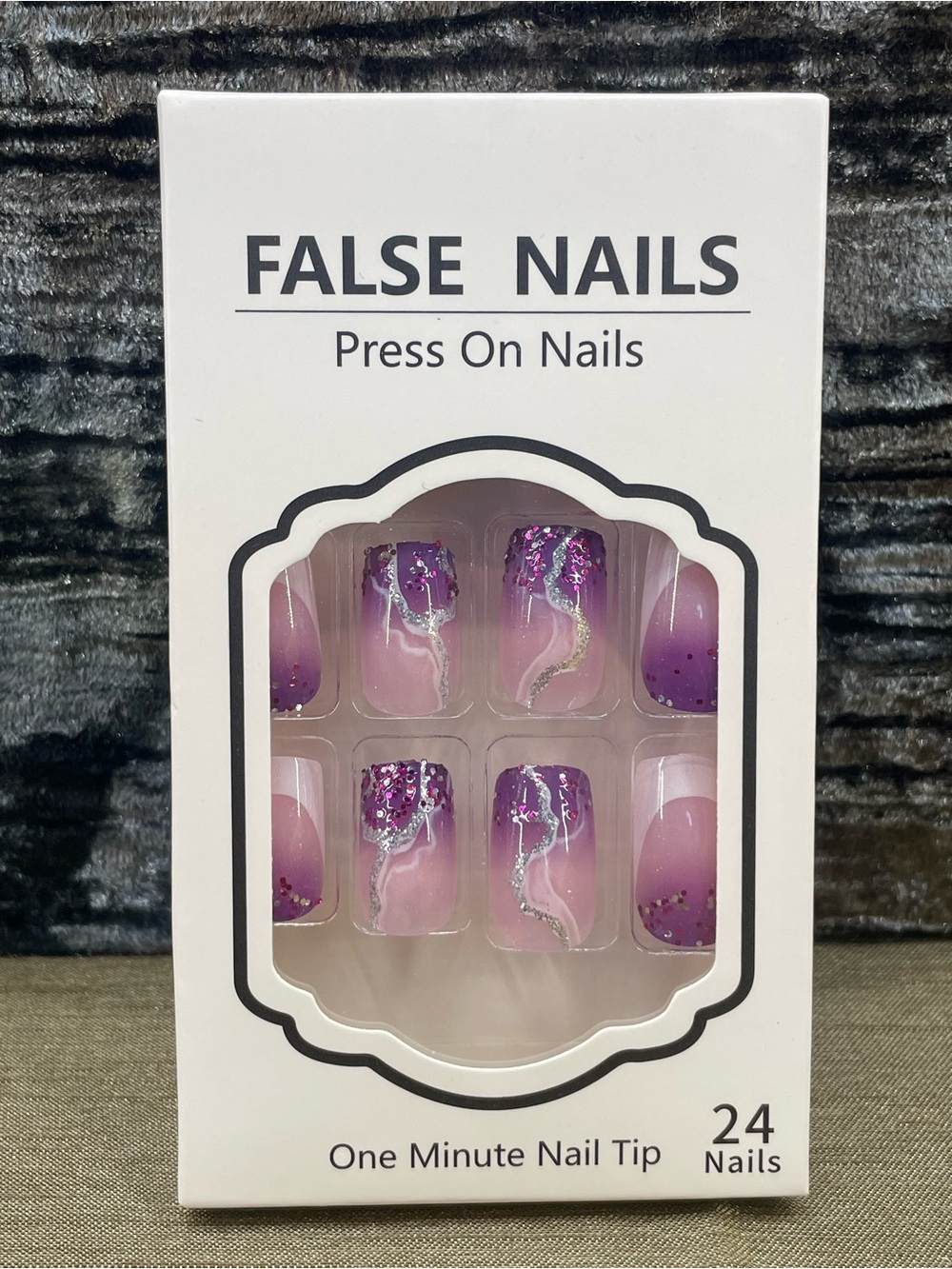 False Nails Press-On Purple Ombre French Tip and Glitter Nails - 24 Pack